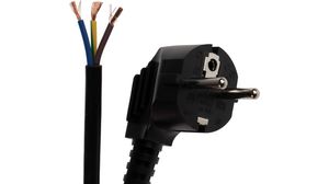 AC Power Cable, DE/FR Type F/E (CEE 7/7) Plug - Bare End, 2m, Black